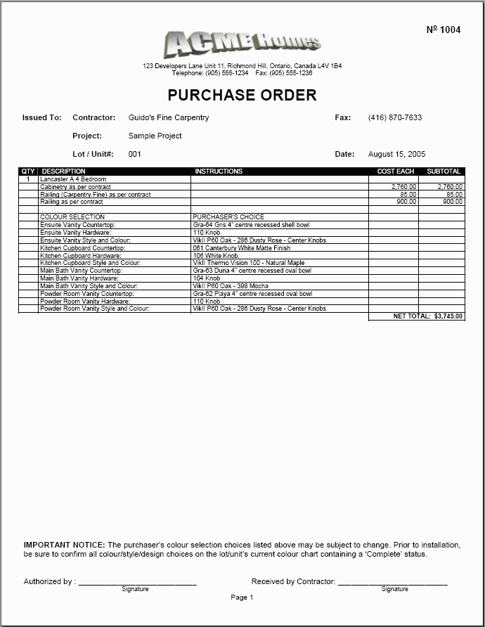 purchase order. Purchase Order/Work